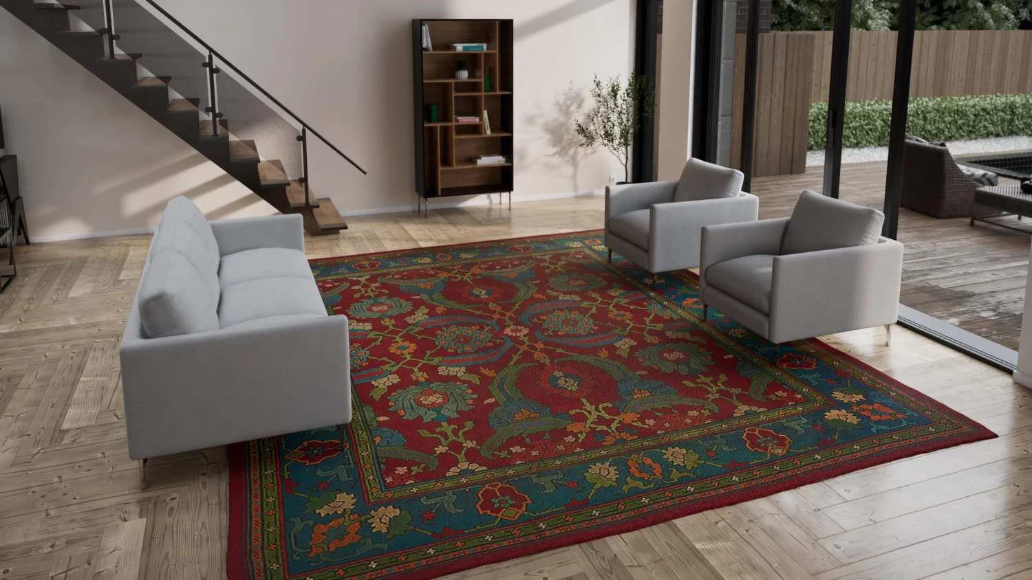 Red And Blue Antique Persian Rug - 12'2" X 14'1" 6 Red And Blue Antique Persian Rug - 12'2" X 14'1" - Image 4