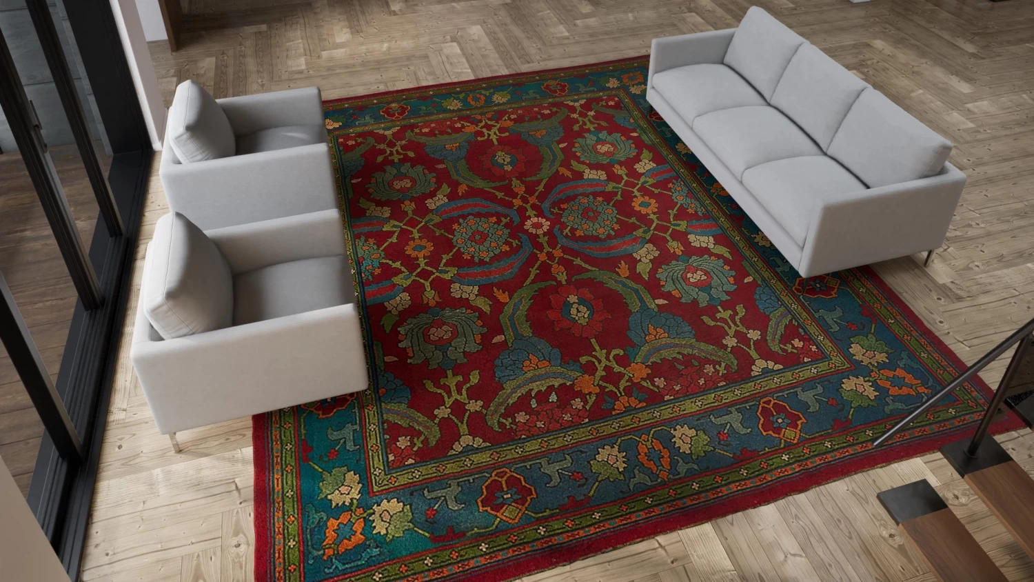 Red And Blue Antique Persian Rug - 12'2" X 14'1" 5 Red And Blue Antique Persian Rug - 12'2" X 14'1" - Image 3