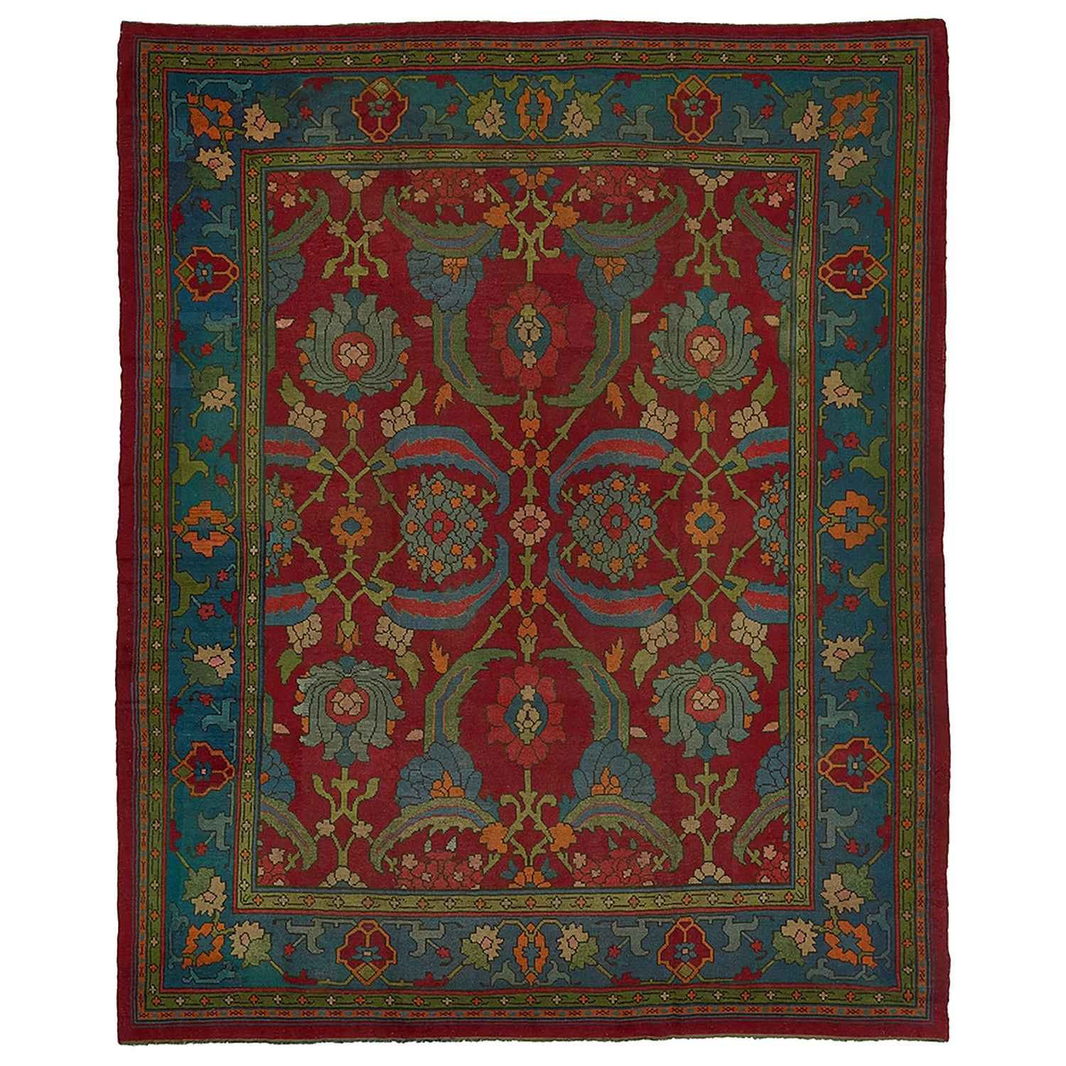 Red And Blue Antique Persian Rug - 12'2" X 14'1" 3 Red And Blue Antique Persian Rug - 12'2" X 14'1"