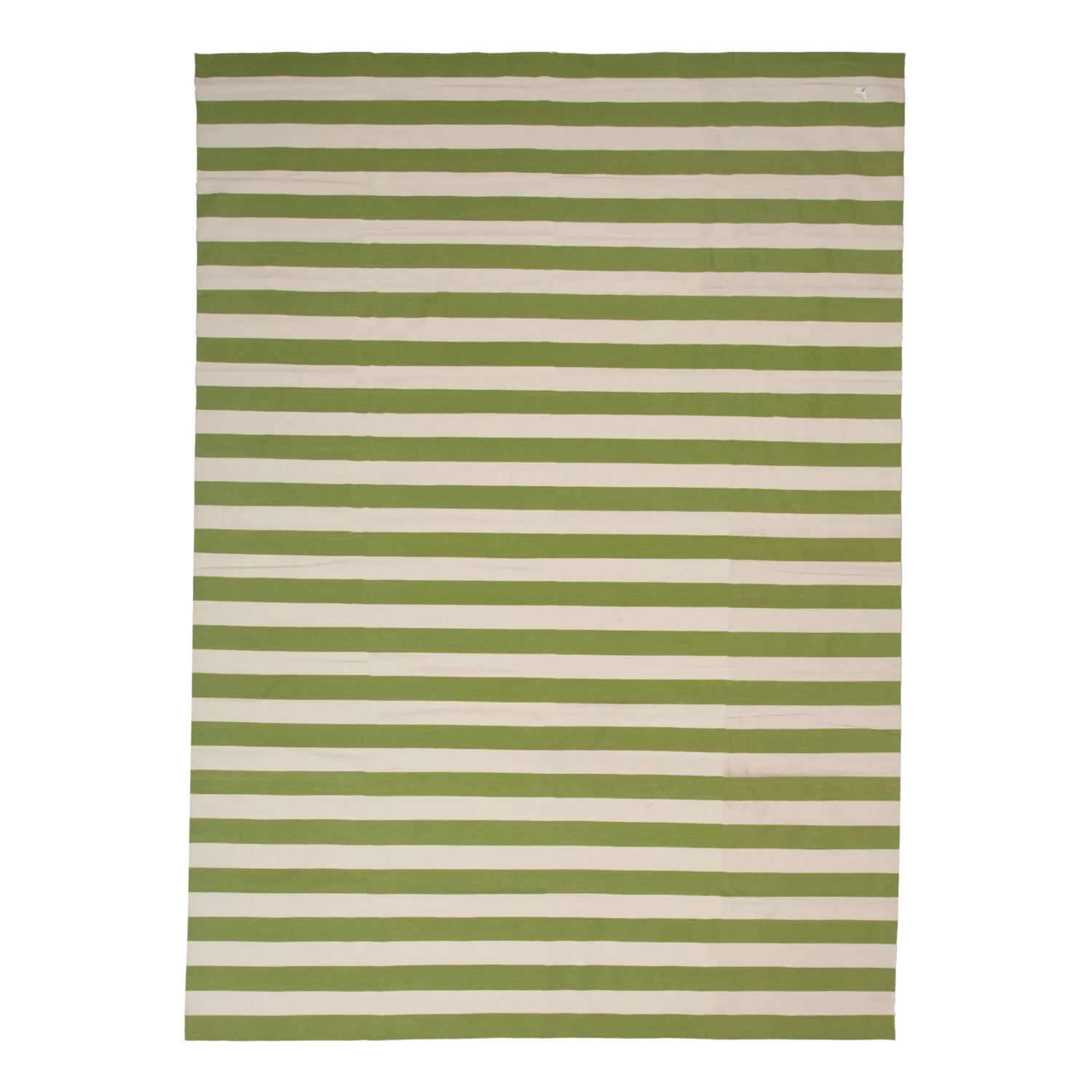 Green And White Striped Dhurrie Cotton Rug - 10' X 14'11" 3 Green And White Striped Dhurrie Cotton Rug - 10' X 14'11"