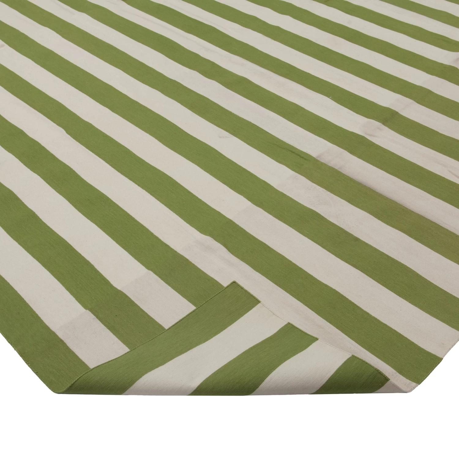 Green And White Striped Dhurrie Cotton Rug - 10' X 14'11" 6 Green And White Striped Dhurrie Cotton Rug - 10' X 14'11" - Image 4