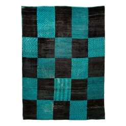 Blue Vintage Patchwork Wool Rug - 10'4" X 14'2"