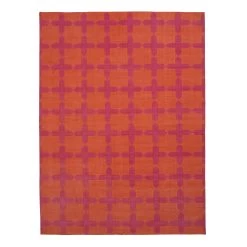 Orange And Pink Geometric Cotton Rug - 9'6" X 13'6"