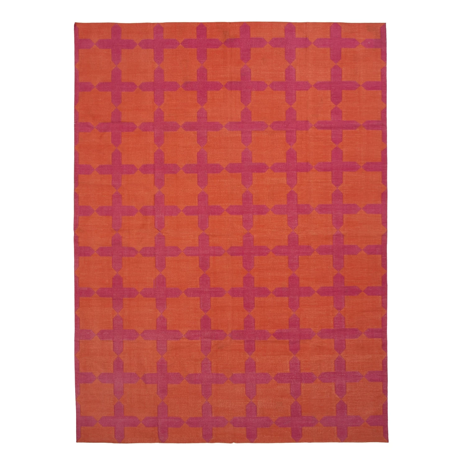 Orange And Pink Geometric Cotton Rug - 9'6" X 13'6" 3 Orange And Pink Geometric Cotton Rug - 9'6" X 13'6"