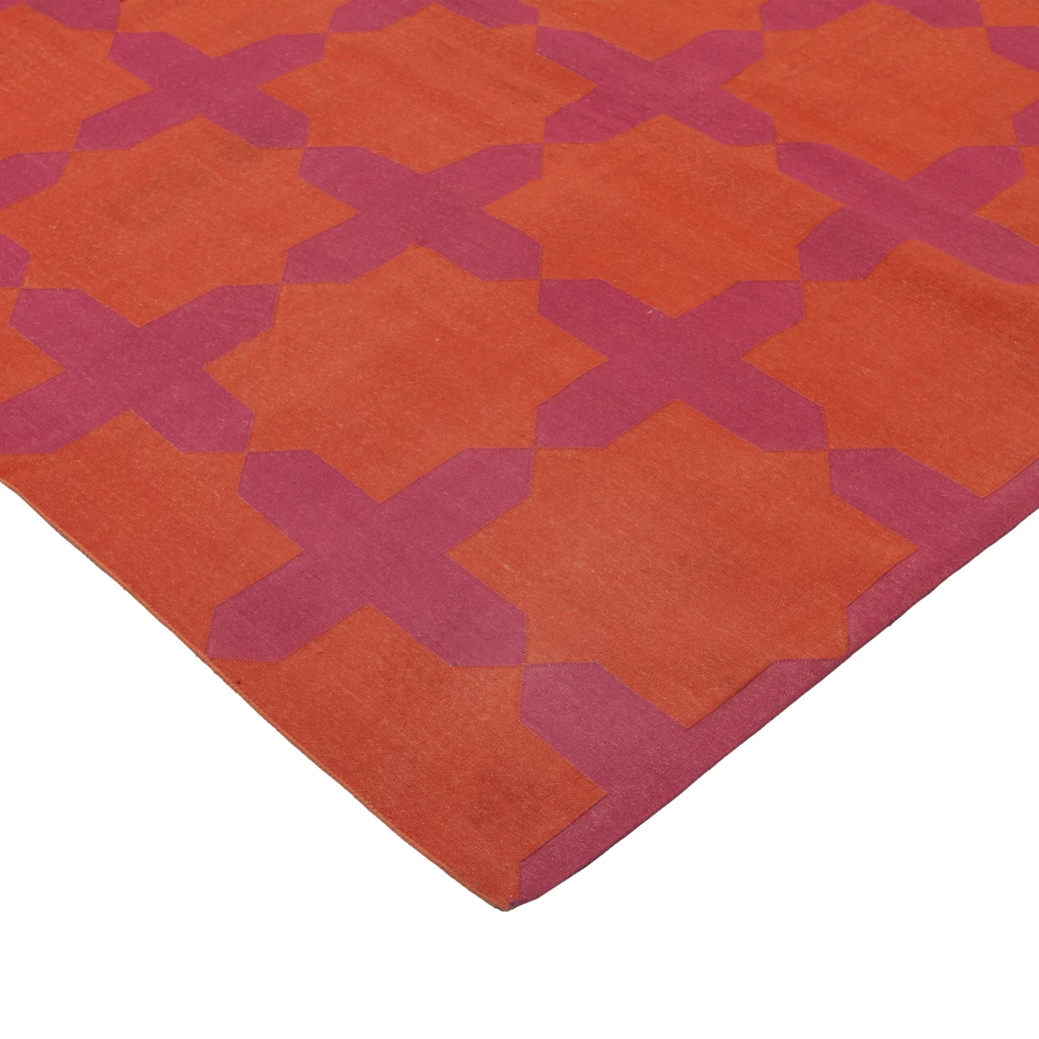 Orange And Pink Geometric Cotton Rug - 9'6" X 13'6" 5 Orange And Pink Geometric Cotton Rug - 9'6" X 13'6" - Image 3