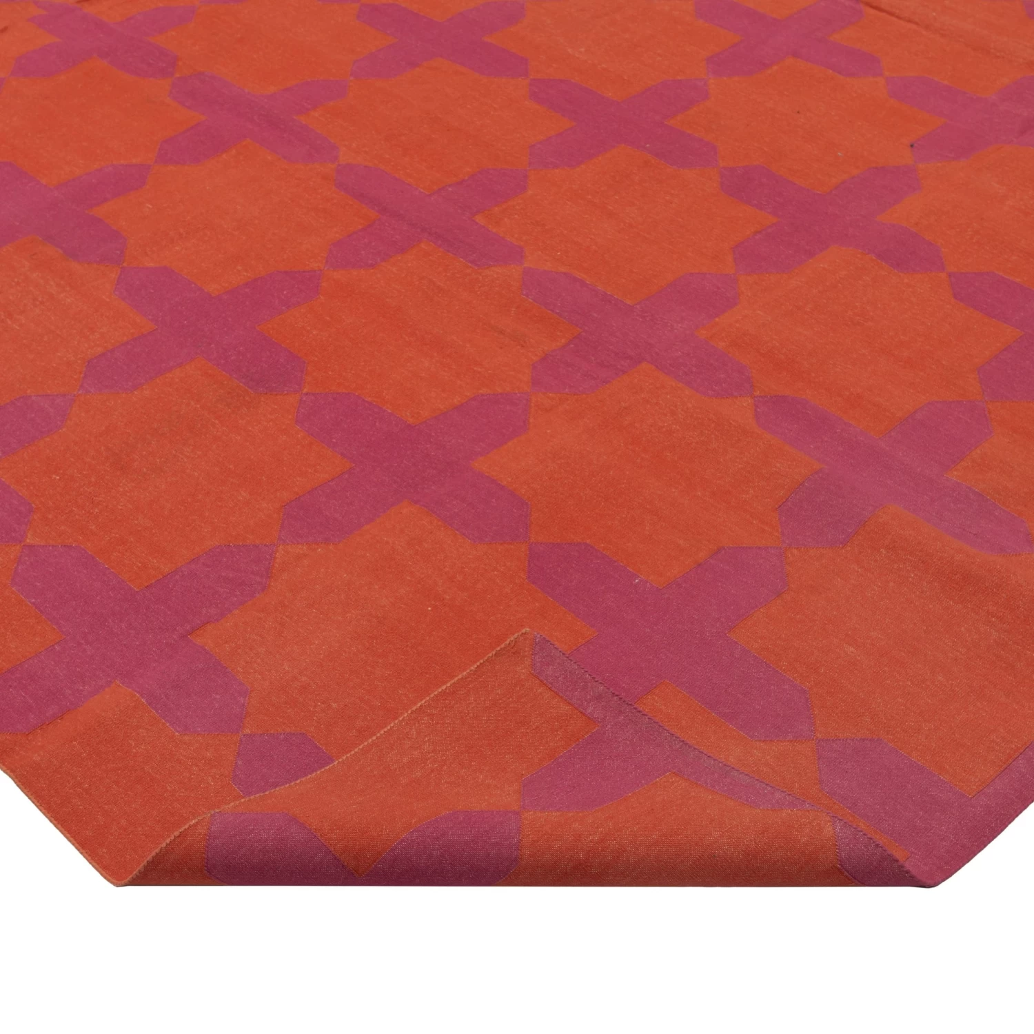 Orange And Pink Geometric Cotton Rug - 9'6" X 13'6" 6 Orange And Pink Geometric Cotton Rug - 9'6" X 13'6" - Image 4