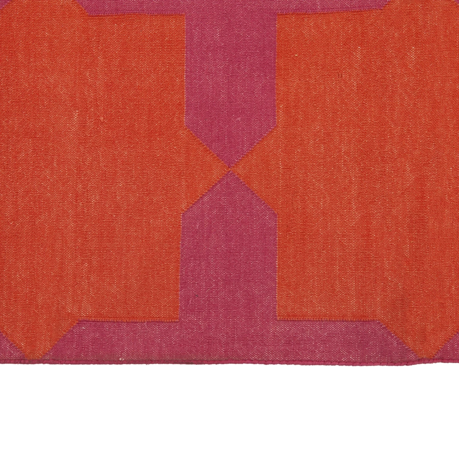Orange And Pink Geometric Cotton Rug - 9'6" X 13'6" 7 Orange And Pink Geometric Cotton Rug - 9'6" X 13'6" - Image 5