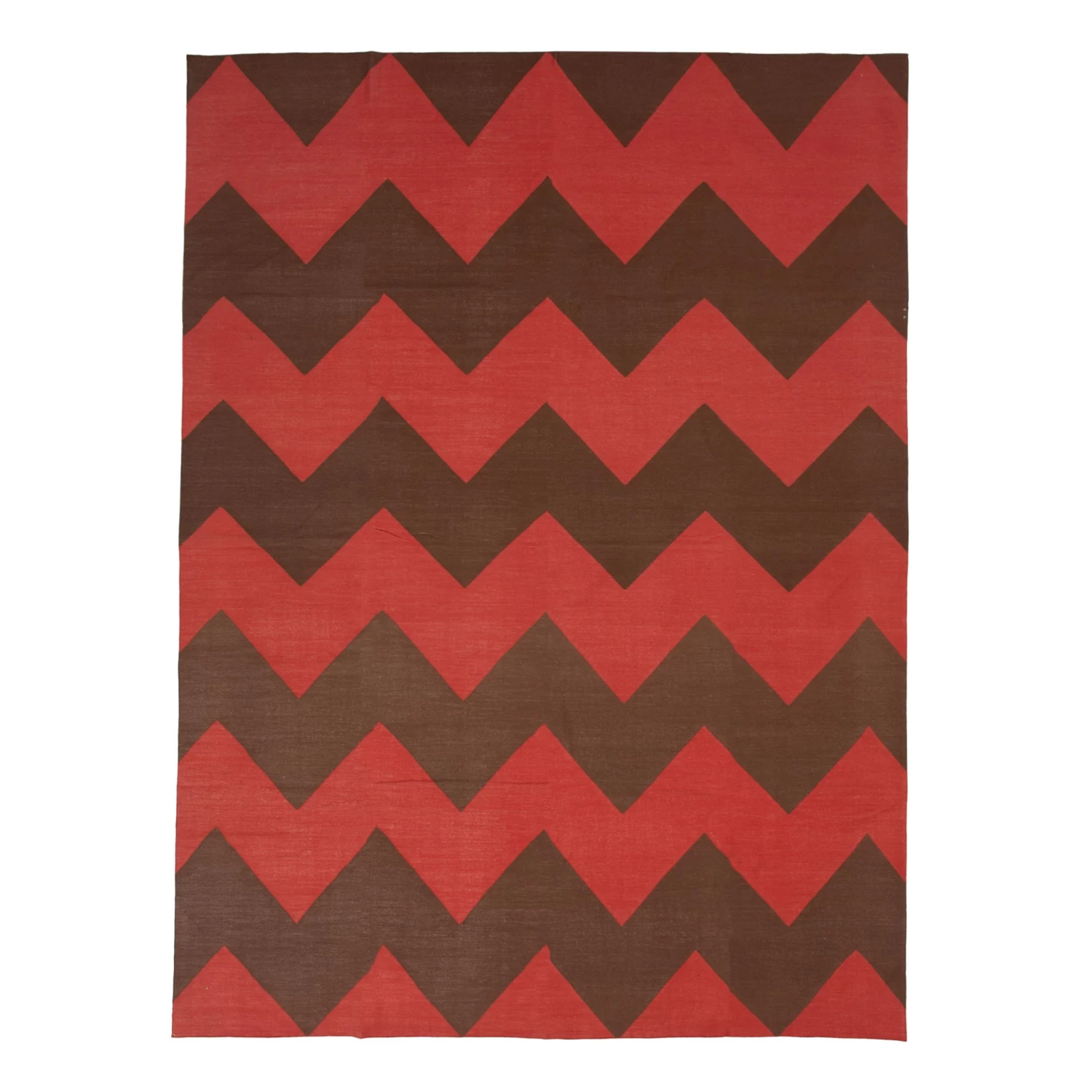 Red And Brown Chevron Dhurrie Cotton Rug - 10' X 14'6" 3 Red And Brown Chevron Dhurrie Cotton Rug - 10' X 14'6"