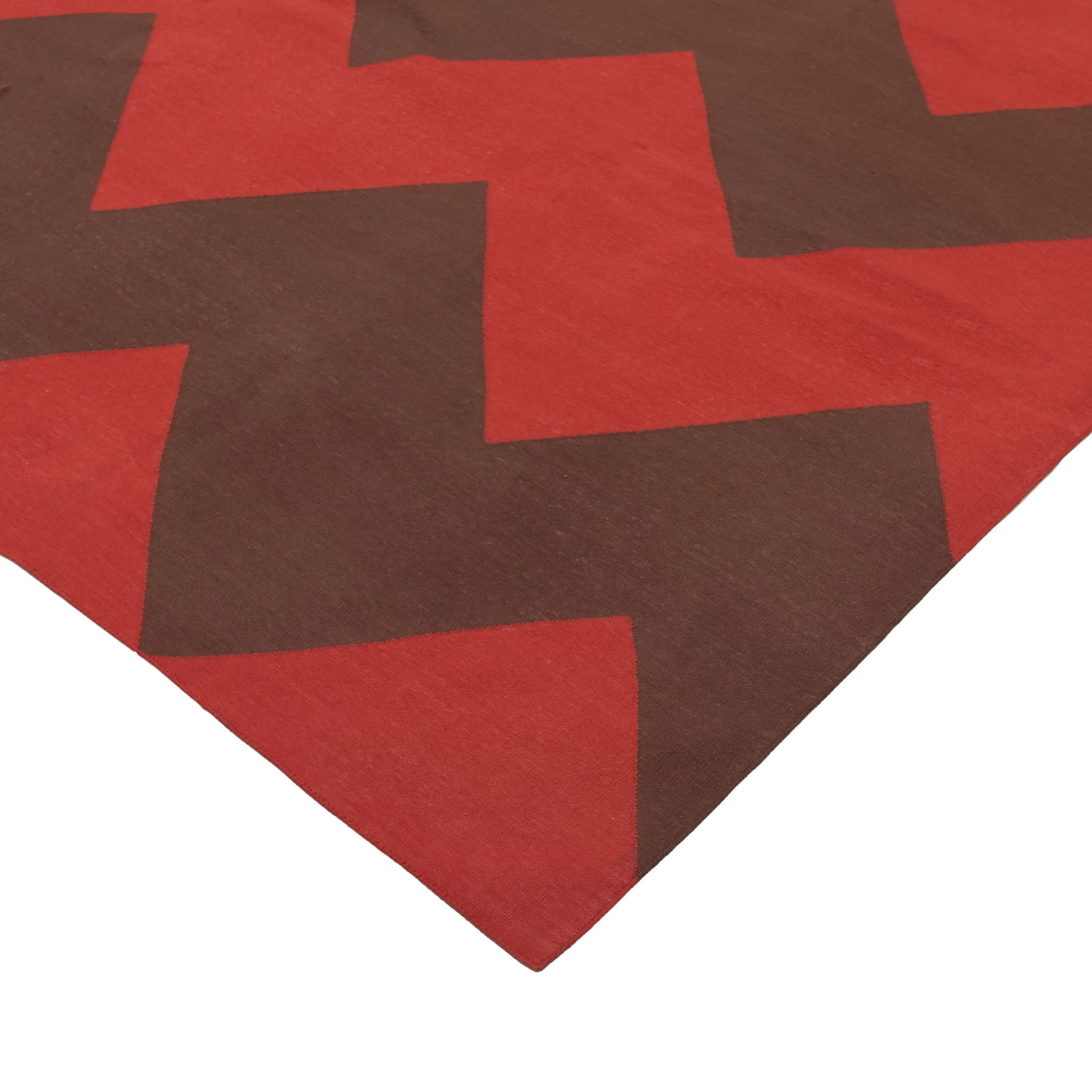 Red And Brown Chevron Dhurrie Cotton Rug - 10' X 14'6" 5 Red And Brown Chevron Dhurrie Cotton Rug - 10' X 14'6" - Image 3