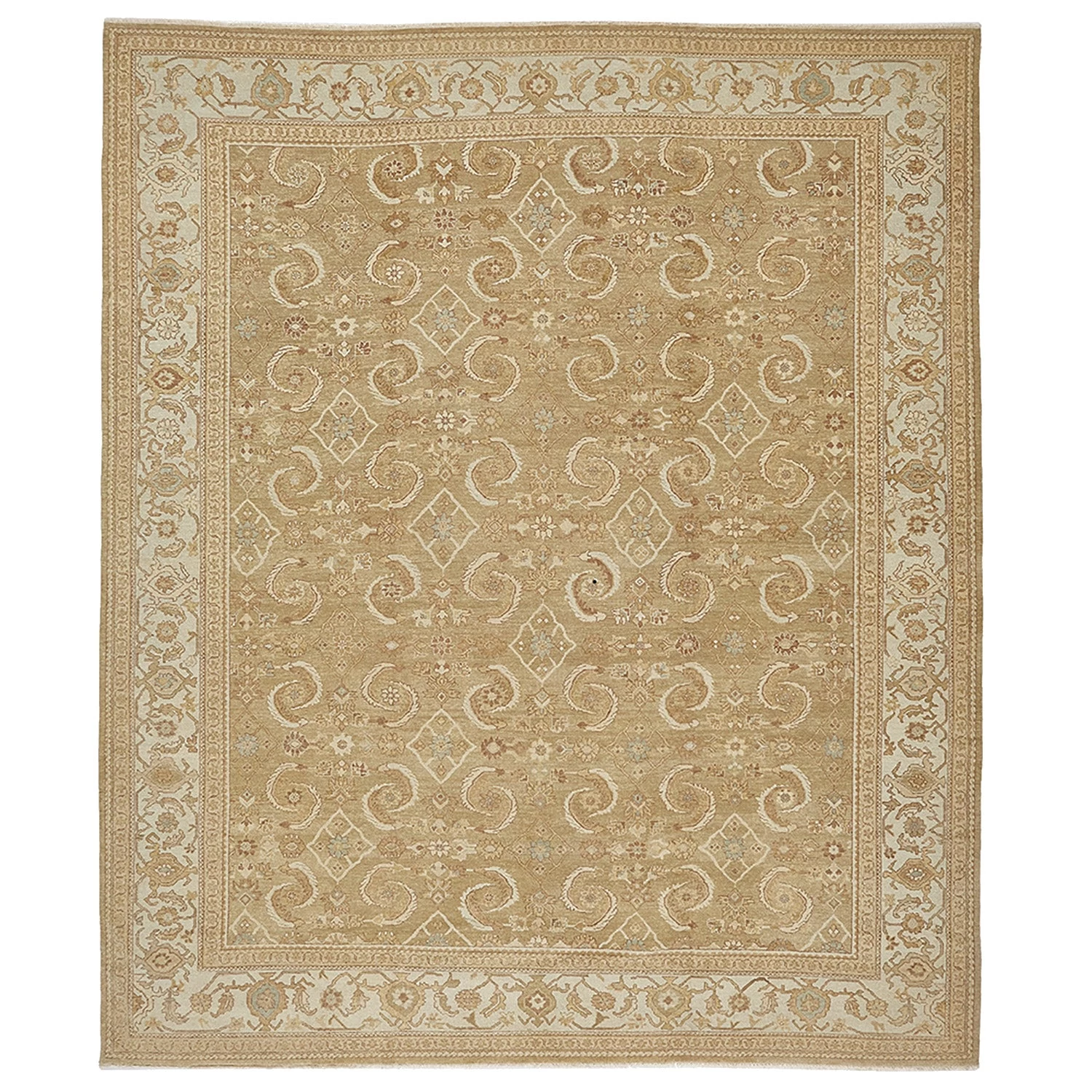 Beige Vintage Traditional Wool Rug - 12'5" X 14'1" 3 Beige Vintage Traditional Wool Rug - 12'5" X 14'1"