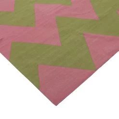 Pink And Green Chevron Cotton Rug - 10' X 14' 9 Pink And Green Chevron Cotton Rug - 10' X 14' -Home Comprehensive Shop 1432921 3