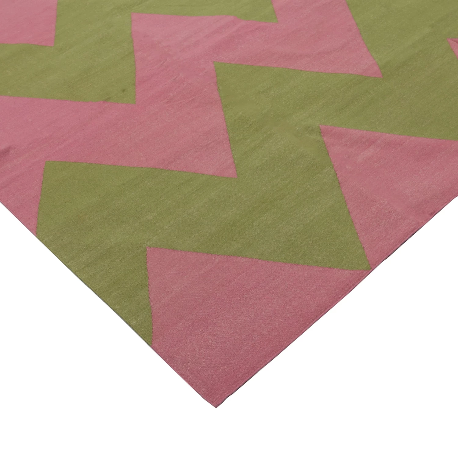 Pink And Green Chevron Cotton Rug - 10' X 14' 5 Pink And Green Chevron Cotton Rug - 10' X 14' - Image 3
