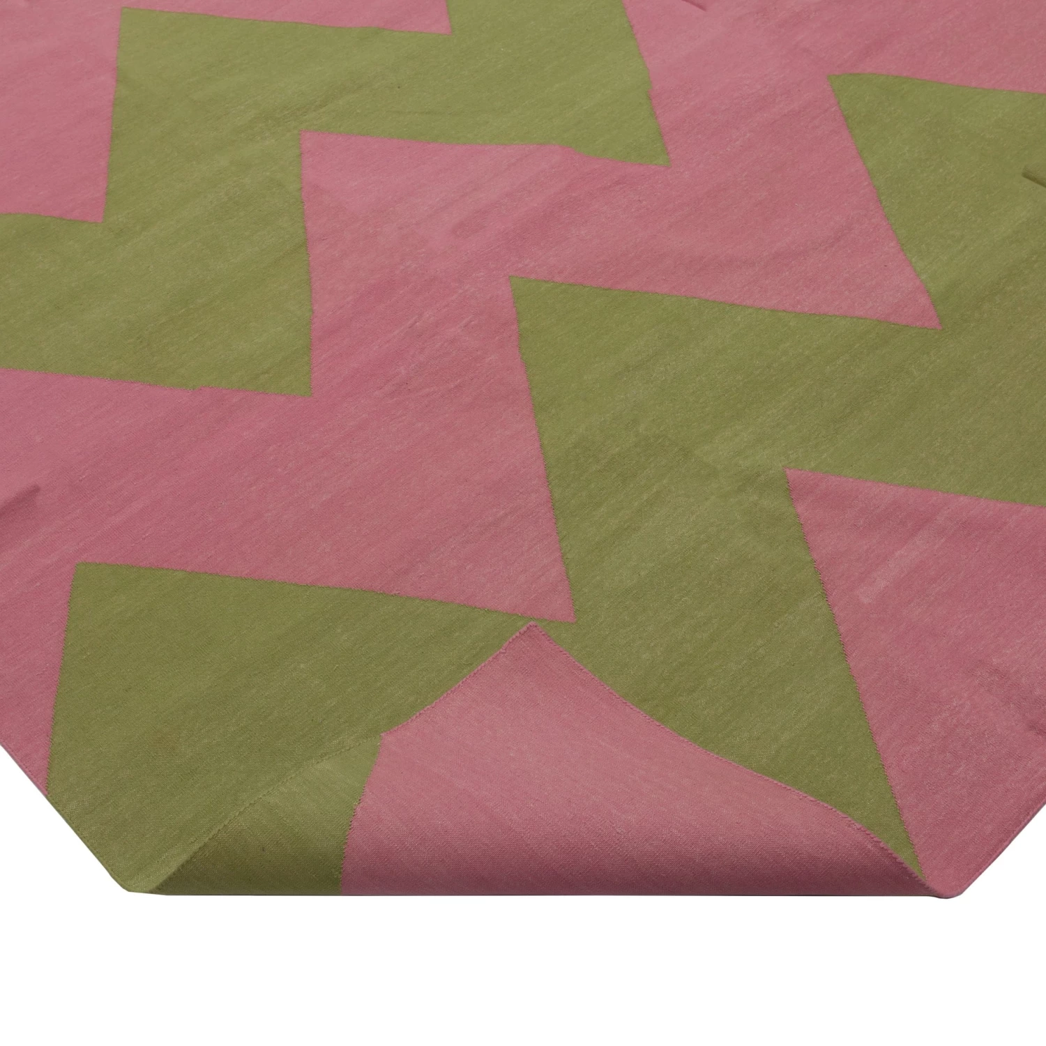 Pink And Green Chevron Cotton Rug - 10' X 14' 6 Pink And Green Chevron Cotton Rug - 10' X 14' - Image 4