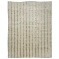 Beige Modern Striped Wool Silk Blend Rug - 12' X 15'