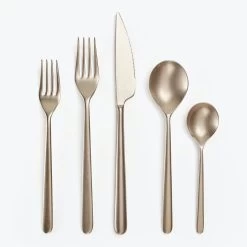 Linea Flatware 5 Piece Set, Pewter Finish