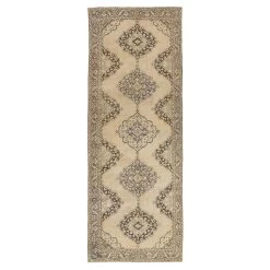 Beige Vintage Wool Rug - 4'8" X 12'10"