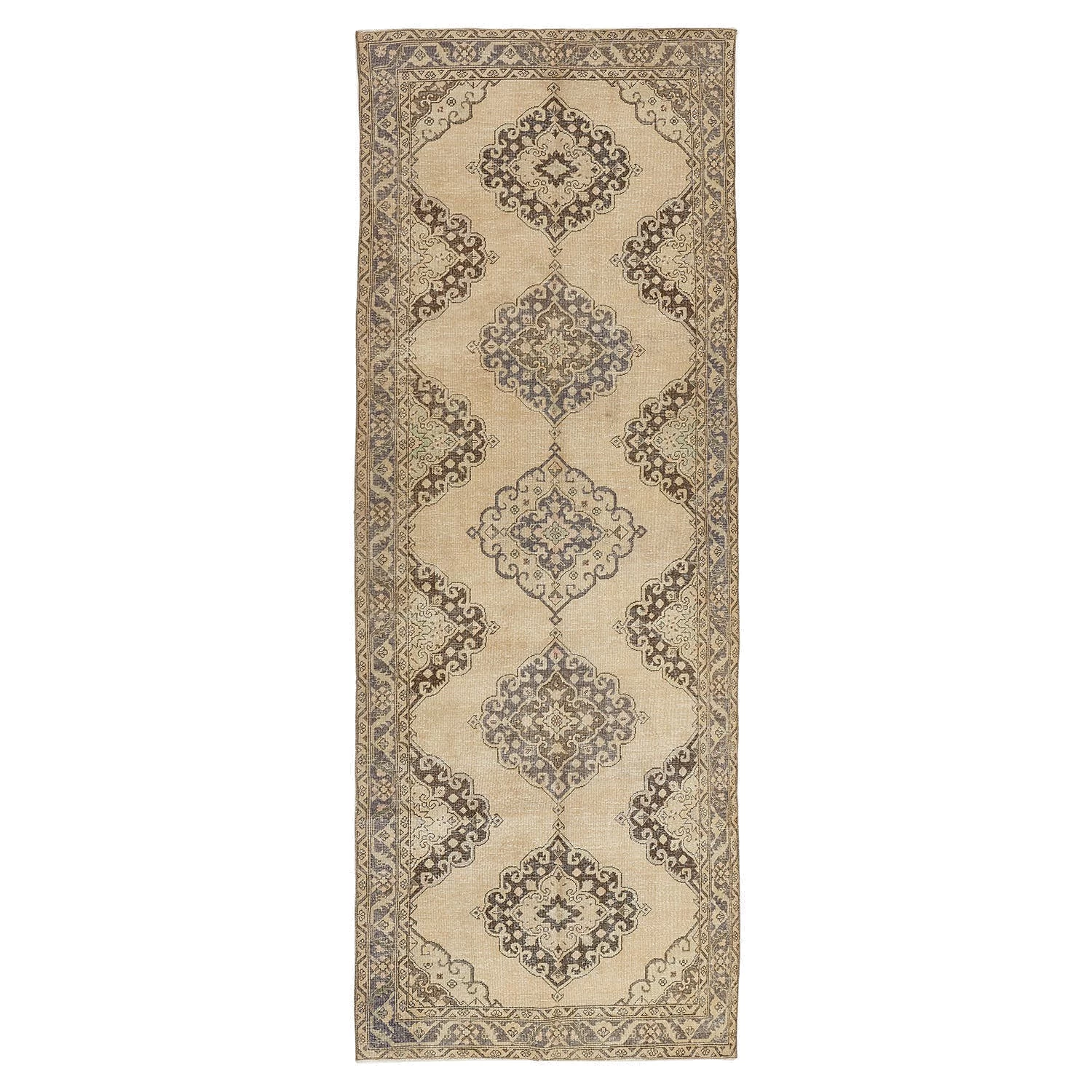 Beige Vintage Wool Rug - 4'8" X 12'10" 3 Beige Vintage Wool Rug - 4'8" X 12'10"