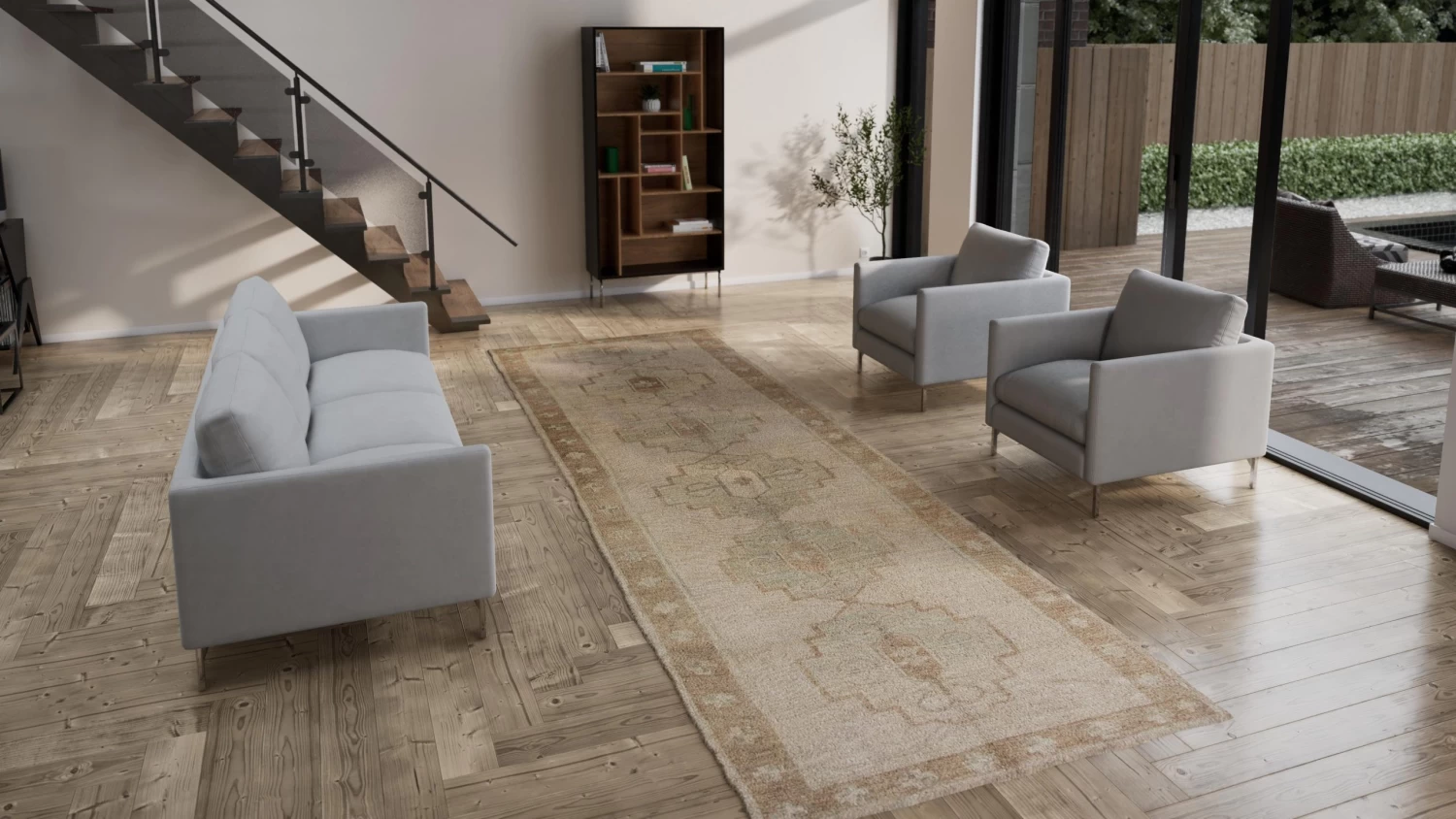 Beige Vintage Traditional Wool Runner - 5'2" X 15'6" 5 Beige Vintage Traditional Wool Runner - 5'2" X 15'6" - Image 3