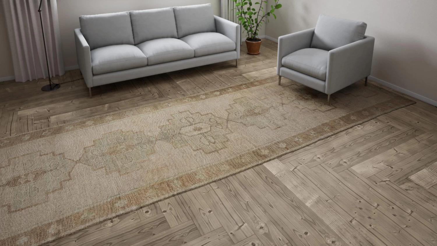 Beige Vintage Traditional Wool Runner - 5'2" X 15'6" 10 Beige Vintage Traditional Wool Runner - 5'2" X 15'6" - Image 8