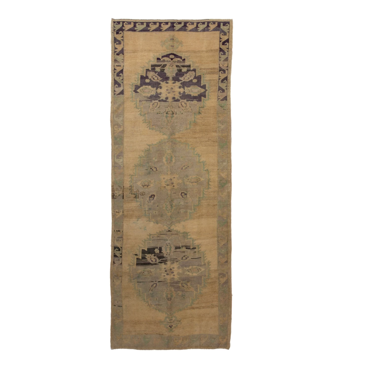 Beige Vintage Traditional Anatolian Wool Rug - 4'7" X 12'3" 3 Beige Vintage Traditional Anatolian Wool Rug - 4'7" X 12'3"