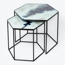 Reflect 2-Piece Hexagon Nesting Table Set Blue