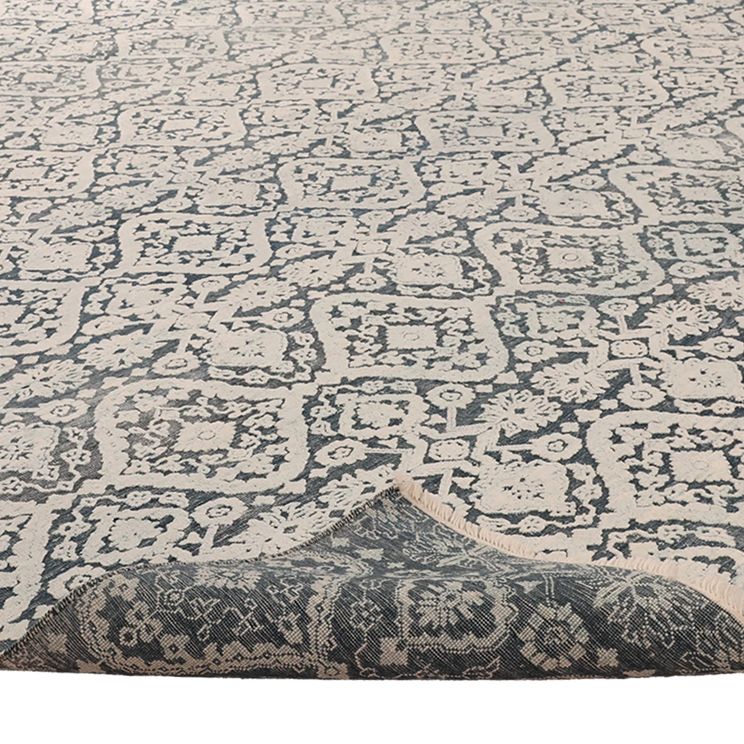 Blue Transitional Wool Silk Blend Rug - 10'1" X 14'1" 6 Blue Transitional Wool Silk Blend Rug - 10'1" X 14'1" - Image 4