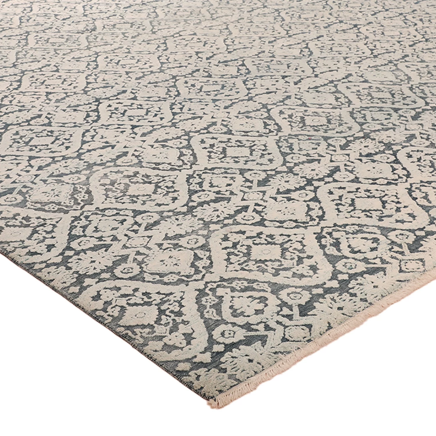 Blue Transitional Wool Silk Blend Rug - 10'1" X 14'1" 4 Blue Transitional Wool Silk Blend Rug - 10'1" X 14'1" - Image 2