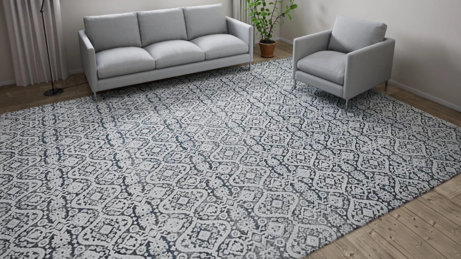 Blue Transitional Wool Silk Blend Rug - 10'1" X 14'1" 8 Blue Transitional Wool Silk Blend Rug - 10'1" X 14'1" - Image 6