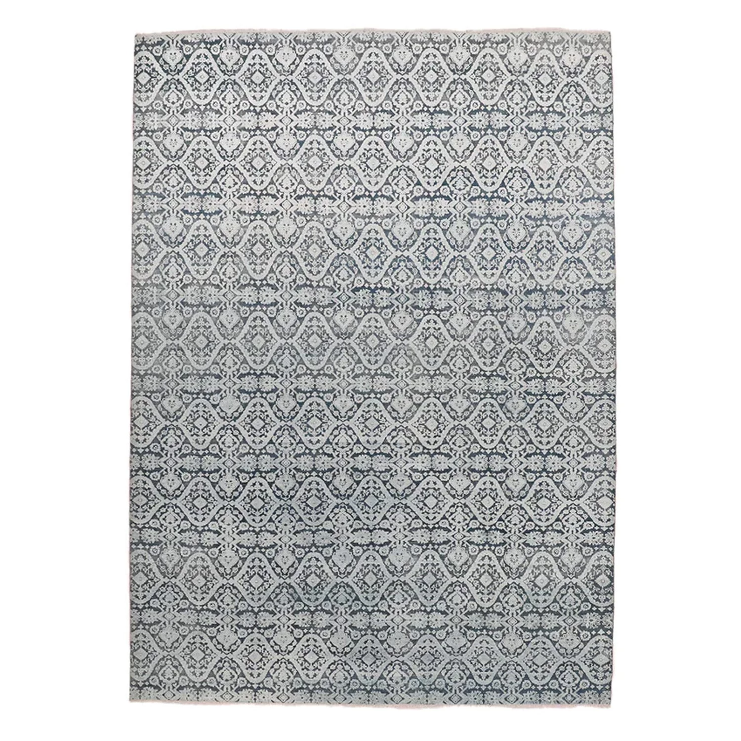 Blue Transitional Wool Silk Blend Rug - 10'1" X 14'1" 3 Blue Transitional Wool Silk Blend Rug - 10'1" X 14'1"