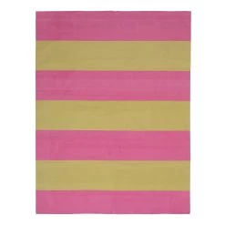 Pink And Yellow Striped Flatweave Cotton Rug - 7'10" X 9'10"