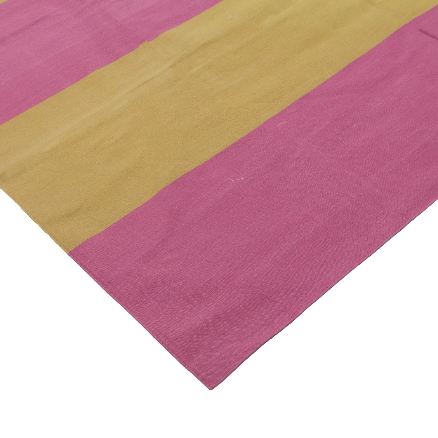 Pink And Yellow Striped Flatweave Cotton Rug - 7'10" X 9'10" 5 Pink And Yellow Striped Flatweave Cotton Rug - 7'10" X 9'10" - Image 3