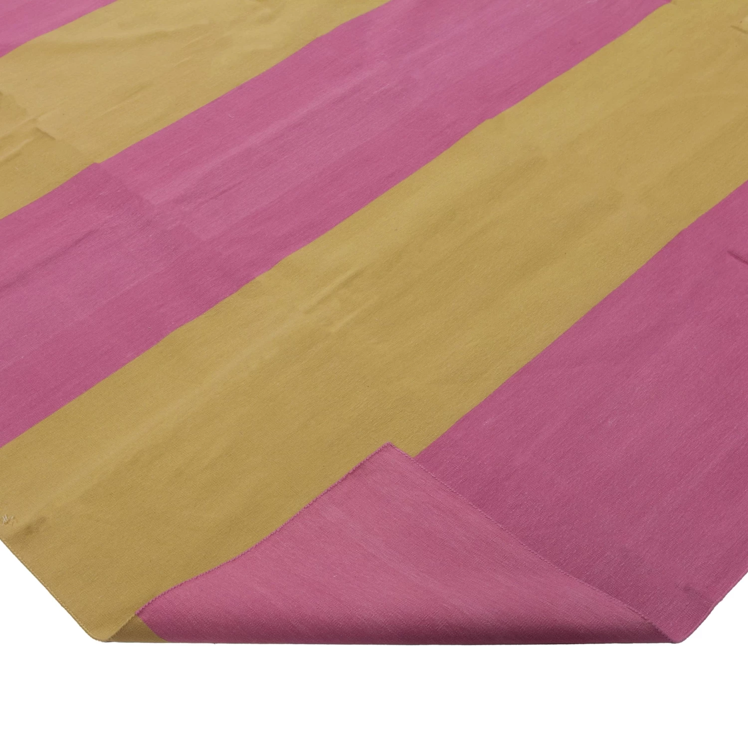 Pink And Yellow Striped Flatweave Cotton Rug - 7'10" X 9'10" 6 Pink And Yellow Striped Flatweave Cotton Rug - 7'10" X 9'10" - Image 4