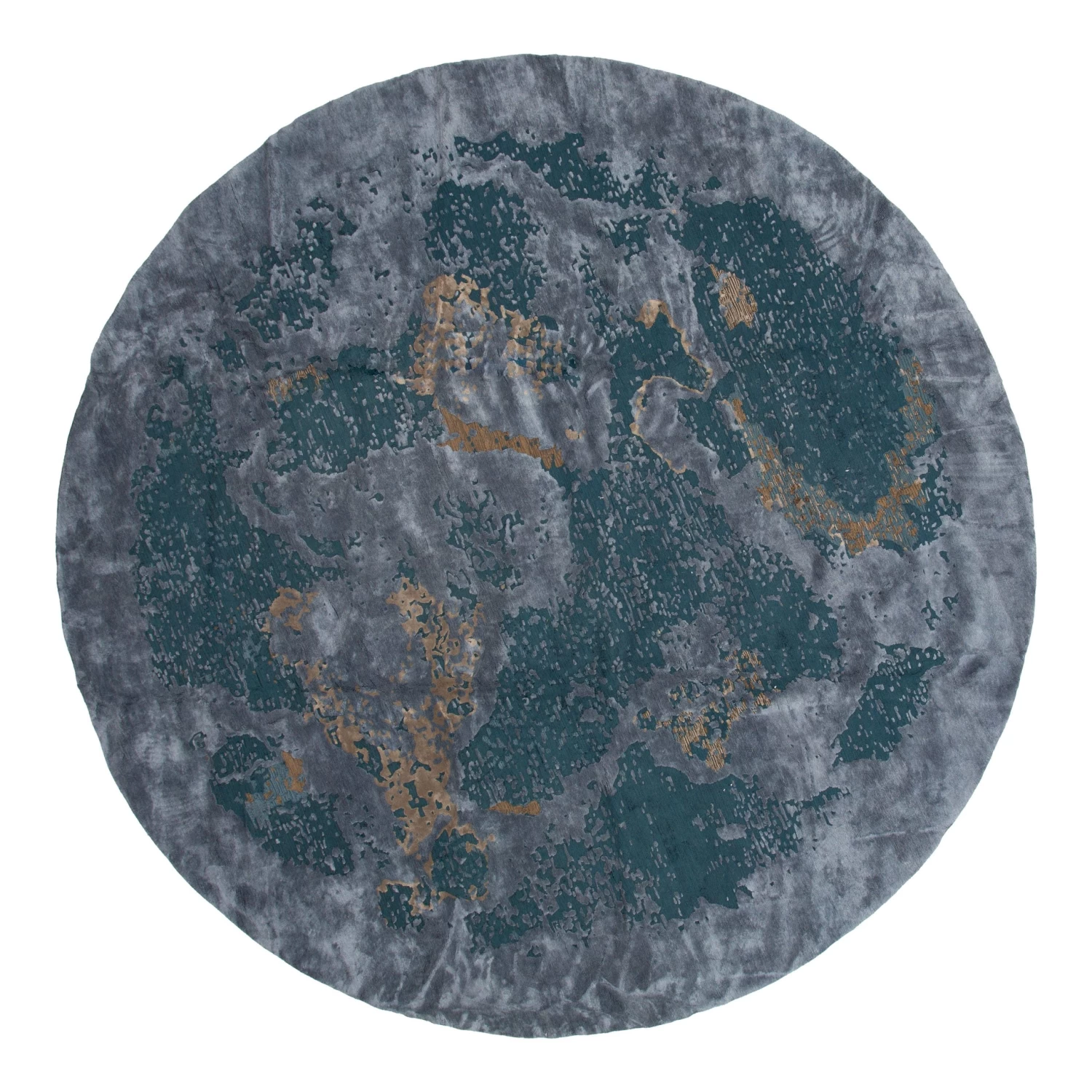 Grey And Teal Contemporary Wool Rug - 15' Round 3 Grey And Teal Contemporary Wool Rug - 15' Round
