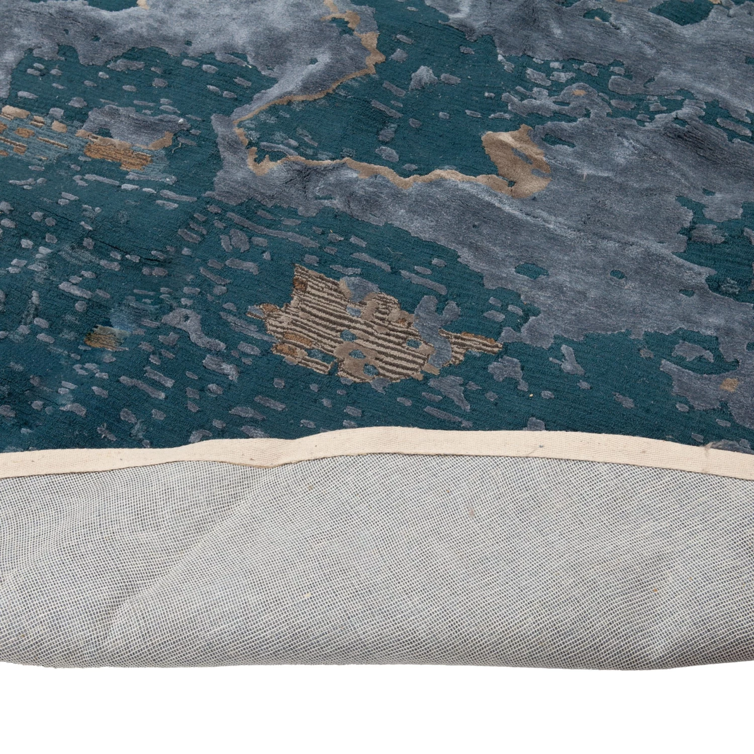 Grey And Teal Contemporary Wool Rug - 15' Round 6 Grey And Teal Contemporary Wool Rug - 15' Round - Image 4