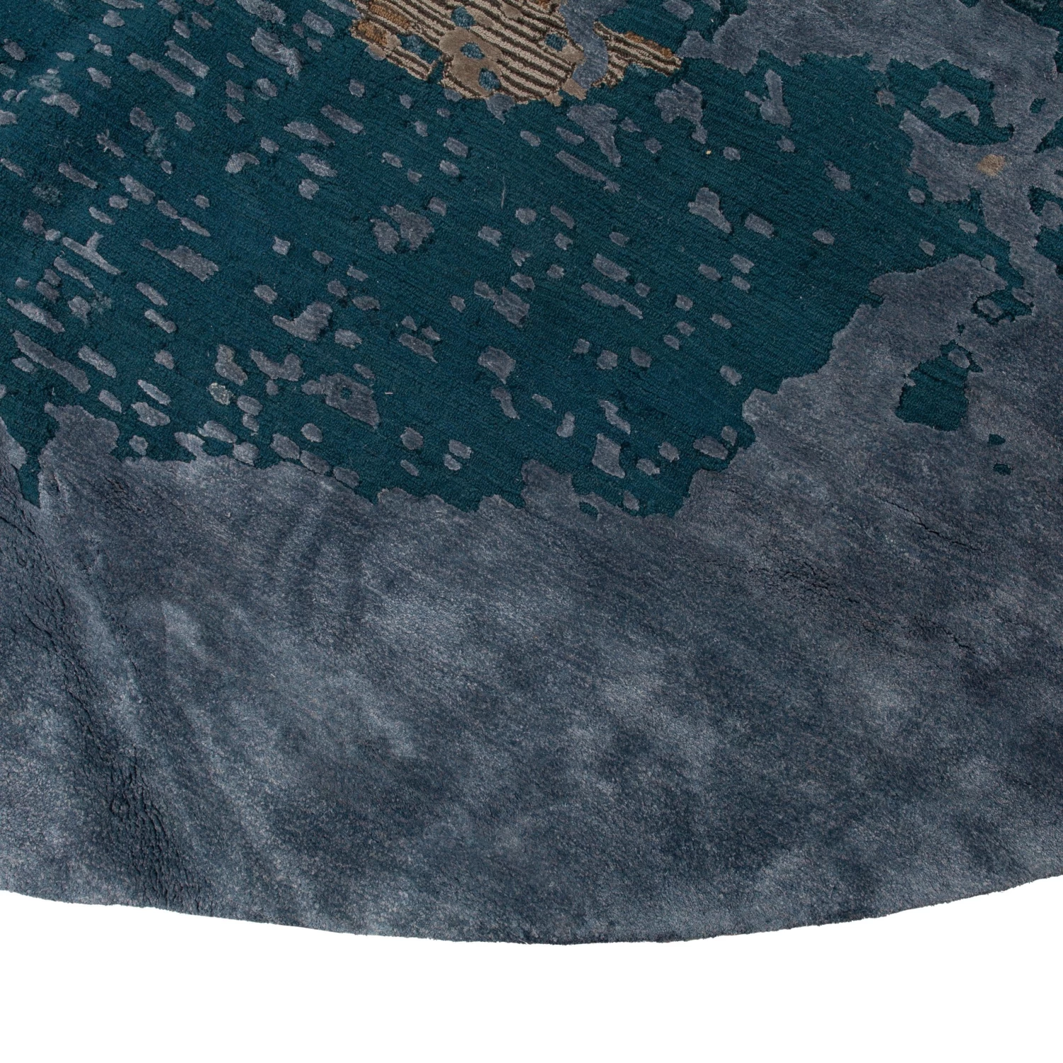 Grey And Teal Contemporary Wool Rug - 15' Round 7 Grey And Teal Contemporary Wool Rug - 15' Round - Image 5