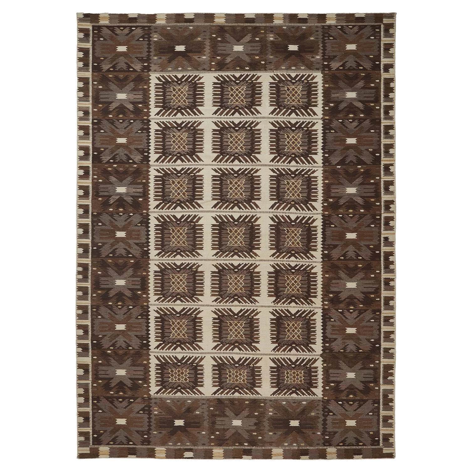 Brown Swedish Flatweave Wool Rug - 12' X 18' 3 Brown Swedish Flatweave Wool Rug - 12' X 18'