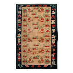 Beige And Black Vintage TraditionalArt Deco Wool Rug - 7'11" X 13'