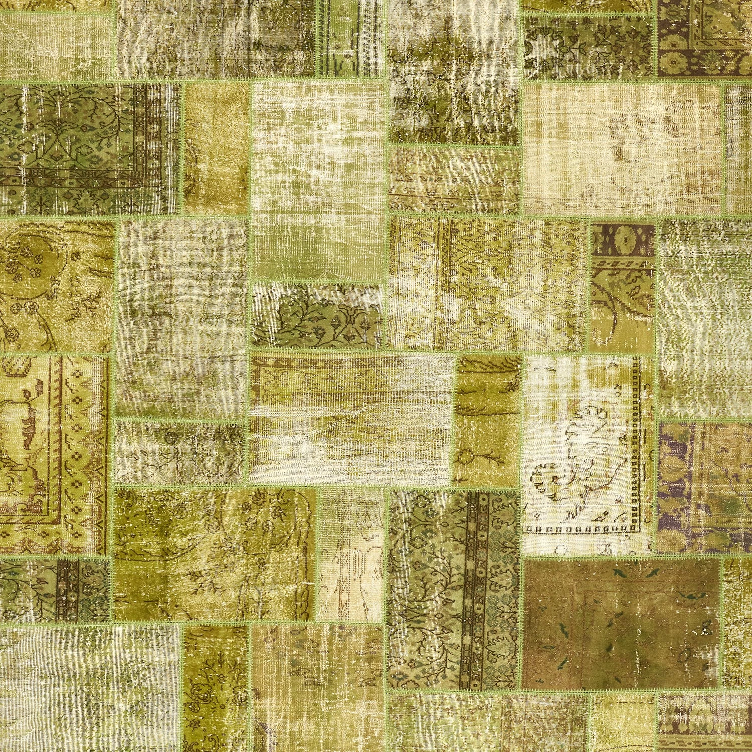 Green Patchwork Wool Rug - 10'x 14' 4 Green Patchwork Wool Rug - 10'x 14' - Image 2