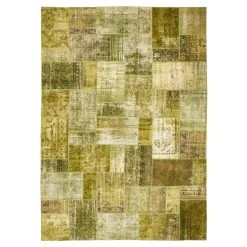 Green Patchwork Wool Rug - 10'x 14'