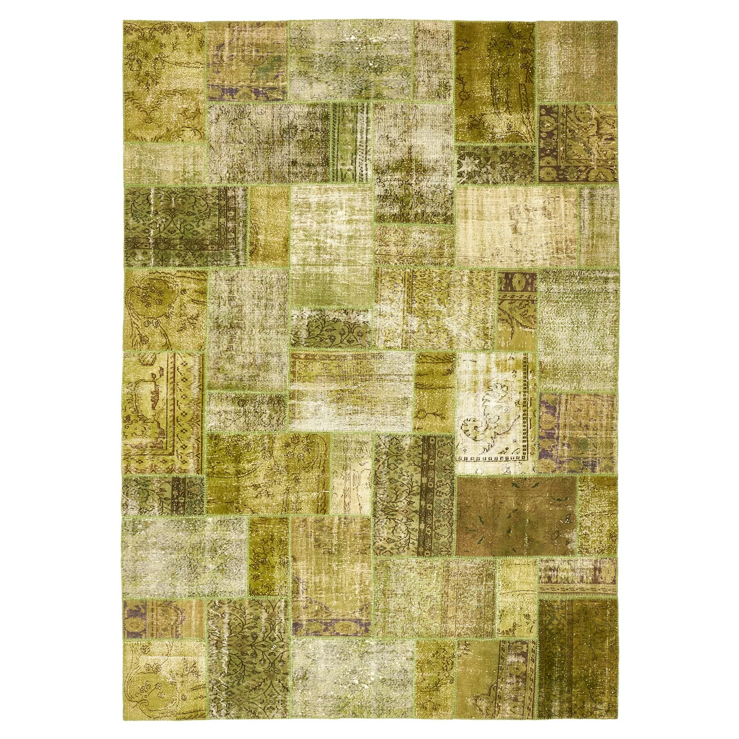 Green Patchwork Wool Rug - 10'x 14' 3 Green Patchwork Wool Rug - 10'x 14'