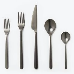 Linea Flatware 5 Piece Set, Pewter Finish -Home Comprehensive Shop 1570242 mepra 5 piece cutlery set linea oro nero a