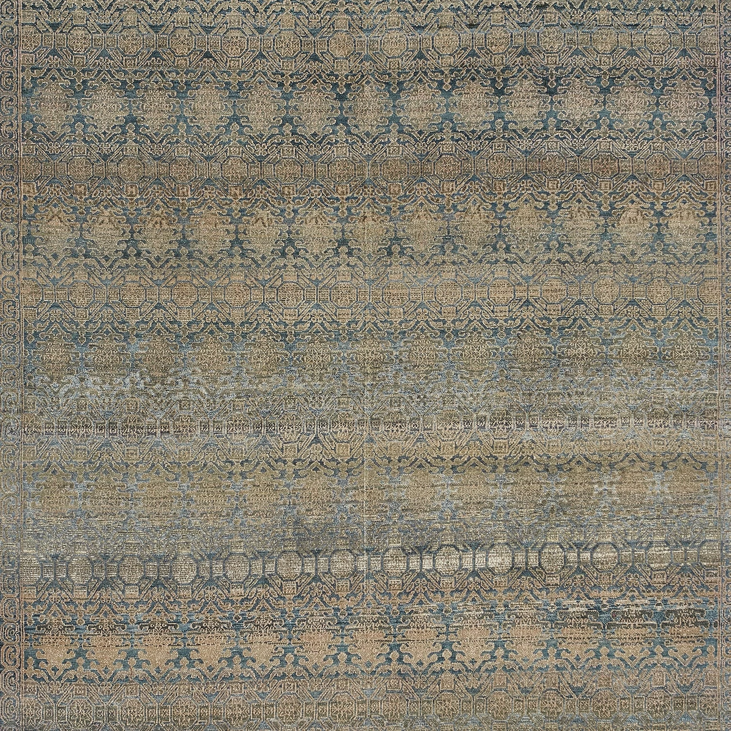 Blue Transitional Wool Silk Blend Rug - 6' X 9'9" 4 Blue Transitional Wool Silk Blend Rug - 6' X 9'9" - Image 2