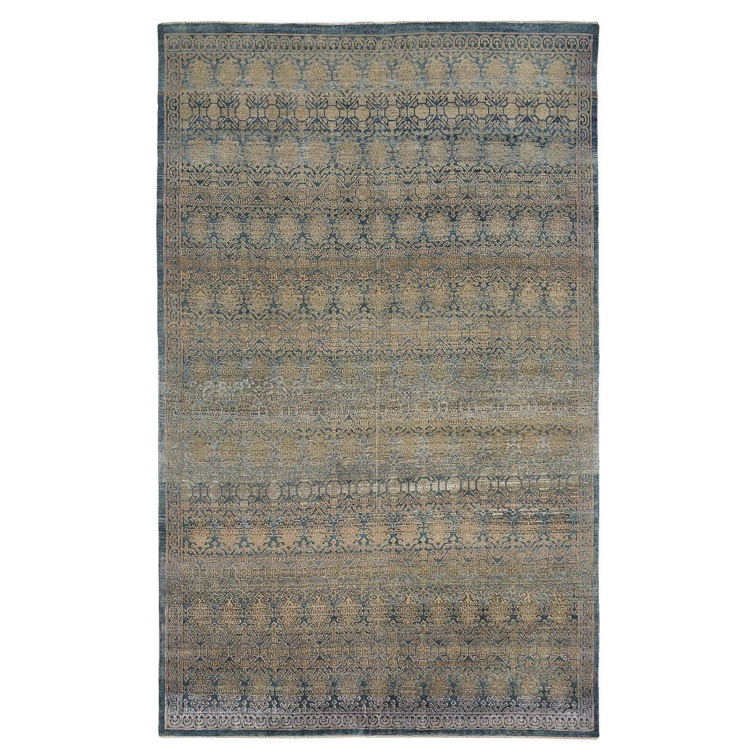 Blue Transitional Wool Silk Blend Rug - 6' X 9'9" 3 Blue Transitional Wool Silk Blend Rug - 6' X 9'9"