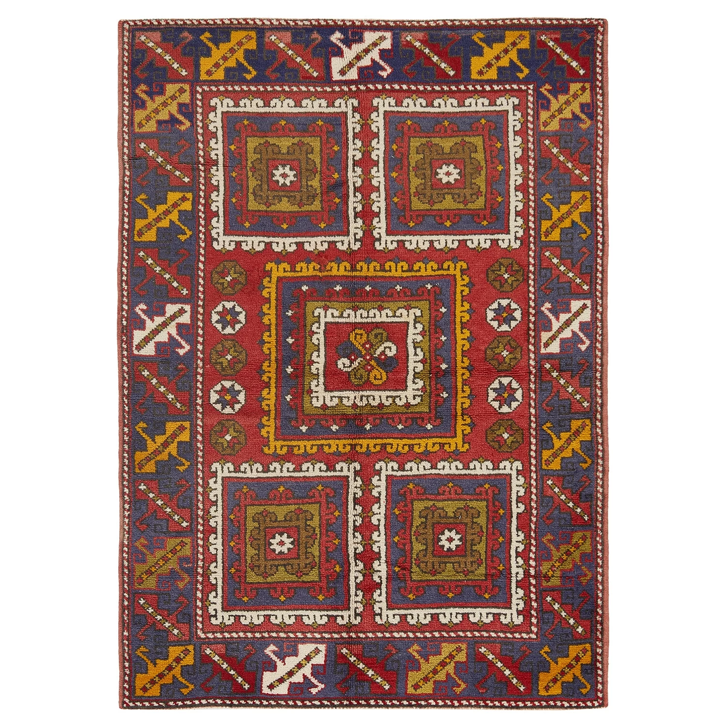 Purple And Red Vintage Canakkale Wool Rug - 4'4" X 6'3" 3 Purple And Red Vintage Canakkale Wool Rug - 4'4" X 6'3"