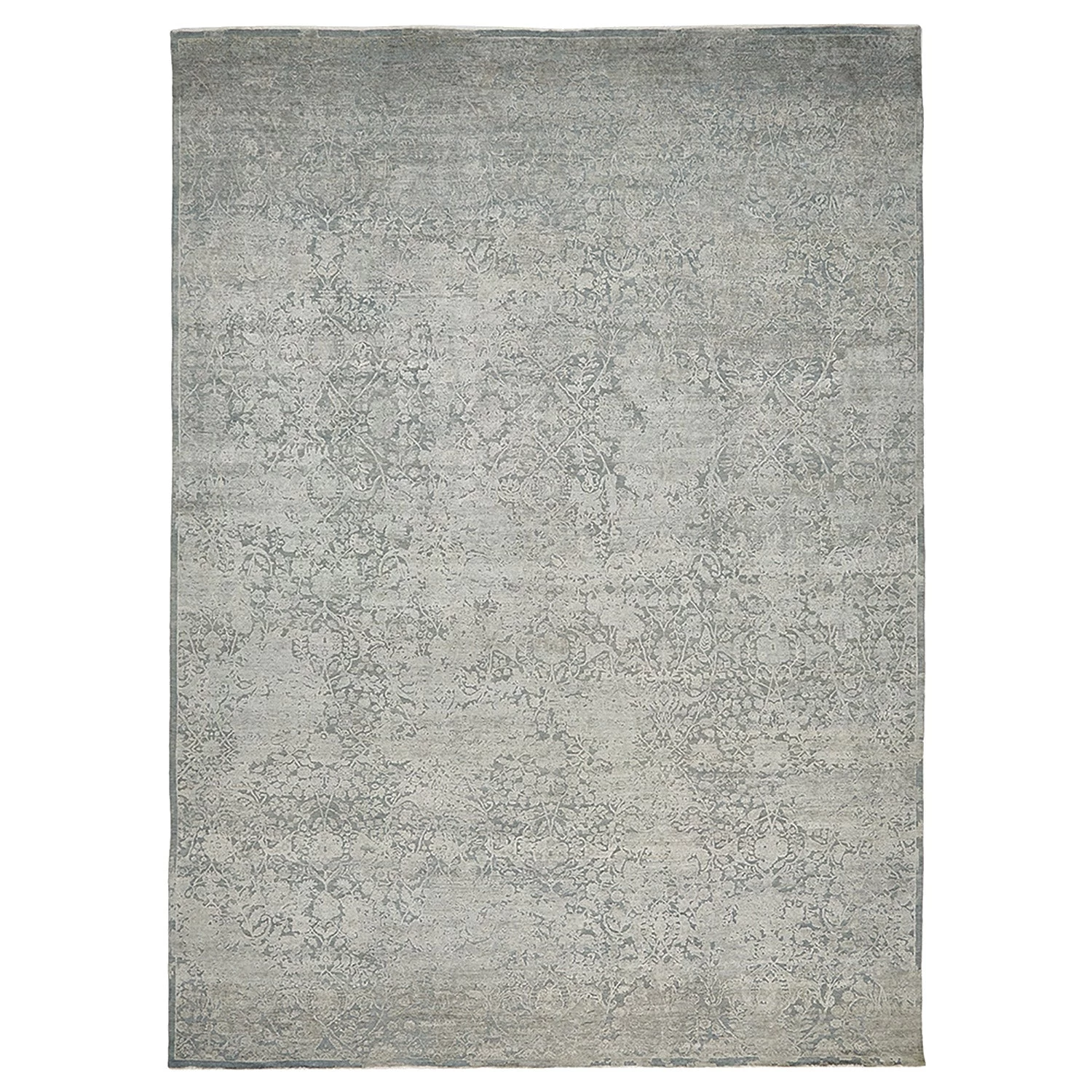 Grey Traditional Wool Silk Blend Rug - 12'1" X 17'7" 3 Grey Traditional Wool Silk Blend Rug - 12'1" X 17'7"