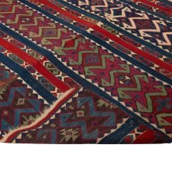 Blue And Red Vintage Turkish Kilim Rug - 4'9" X 10'10" -Home Comprehensive Shop 1595593 4