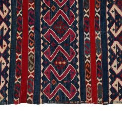 Blue And Red Vintage Turkish Kilim Rug - 4'9" X 10'10" -Home Comprehensive Shop 1595593 5