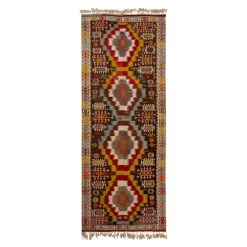 Multicolored Vintage Turkish Kilim Wool Runner - 5'8" X 15'2"