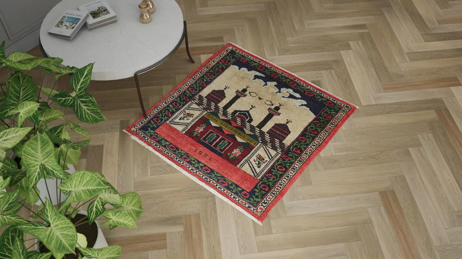 Multicolored Vintage Wool Prayer Rug - 4' X 4'6" 5 Multicolored Vintage Wool Prayer Rug - 4' X 4'6" - Image 3