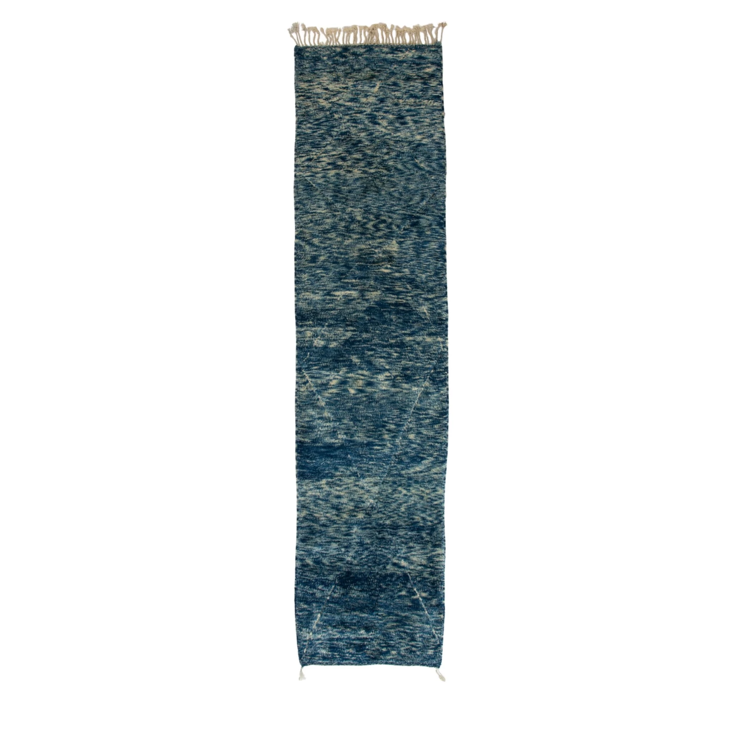 Blue Moroccan Wool Runner - 3'07" X 14'9" 3 Blue Moroccan Wool Runner - 3'07" X 14'9"
